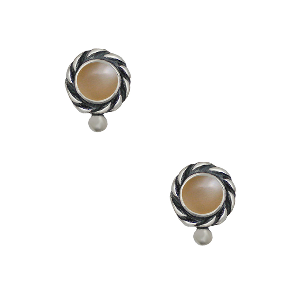 Sterling Silver Petite Peach Moonstone Post Stud Earrings
